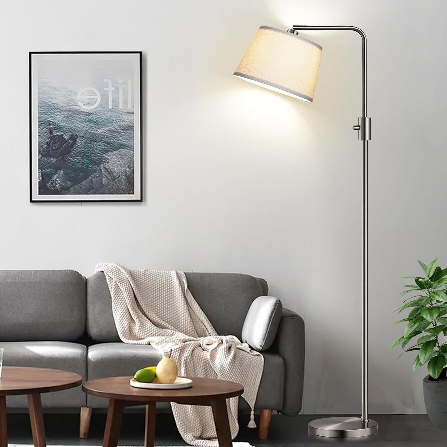 【Upgraded】 Dimmable Floor Lamp, 1000 Lumens LED Edison Bulb Included, Arc Floor Lamps for Living Room Modern Standing Lamp with Linen Shade, Tall Lamp for Bedroom Office Dining Room- Black