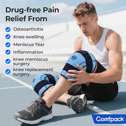 Comfpack Knee Ice Pack Wrap, 2 Hours Long Lasting Coldness Ice & Compression Therapy Flexible Ice Pack for Knee Replacement Surgery, Arthritis Pain, ACL, Swelling, Sports Injuries(23" × 10.3")