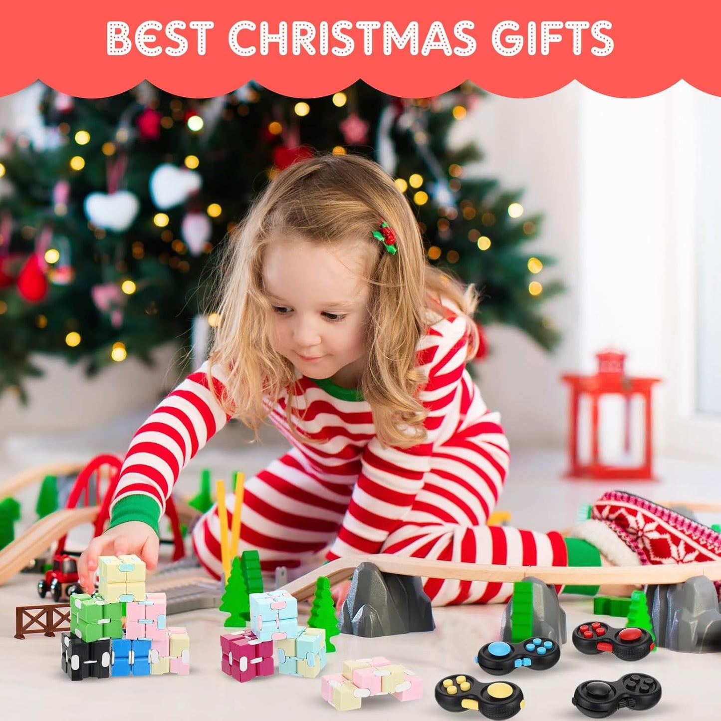 Junkin 48 Pcs Bulk Fidget Pad Controller and Cube Toys Party Favors Mini Blocks Game Controller for Anxiety Stress Relief Birthday Return Gifts Stocking Stuffers for Boy and Girl