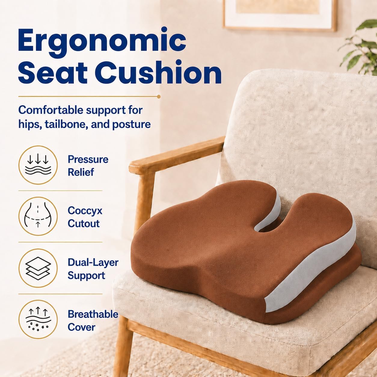 Seat Cushions for Office Chairs Wheelchair Cushion for Long Sitting Back Pain，Memory Foam Seat Car Computer Desk Chair Cushion，Coccyx Cushion for Tailbone Pain Relief Cushion Office Chair Black