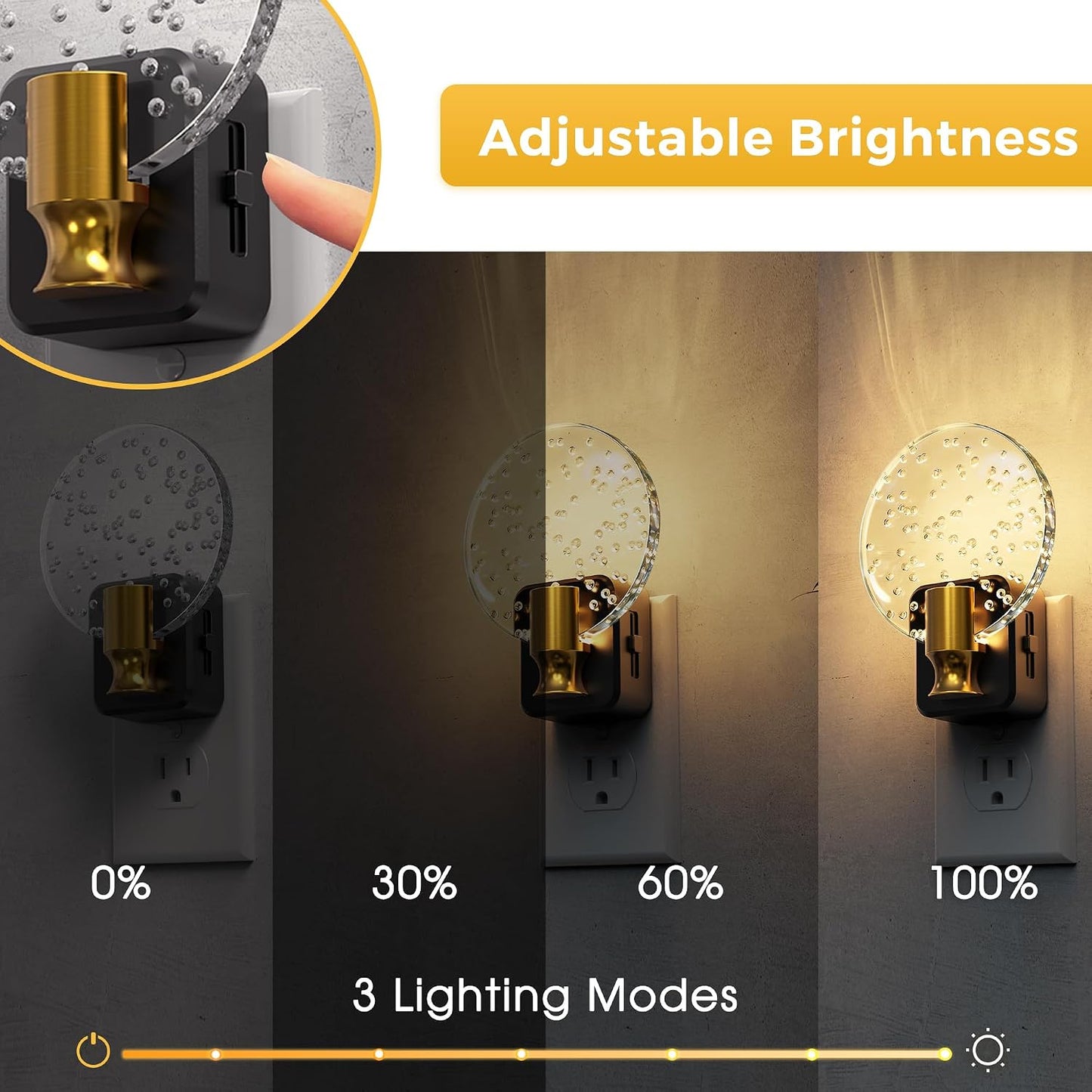 L LOHAS LED Night Lights Plug into wall, Amber Night Light with Adjustable Brightness, Plug in NightLight with Auto Light Sensor, Wall Sconce-Style Design Night Light for Bathroom,Hallway, 2 Pack