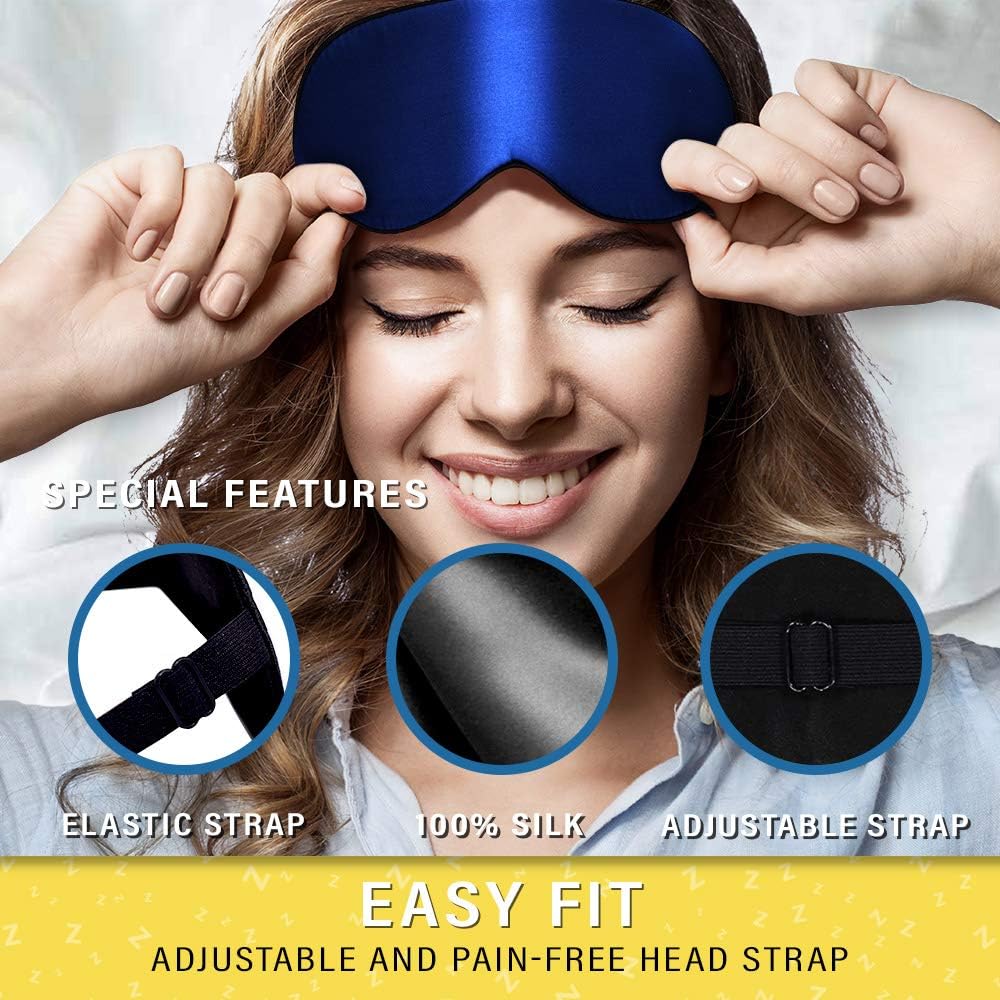 Jersey Slumber 100% Silk Sleep Mask for Women Men Side Sleeper - Light Blocking Eye Mask for Sleeping, Zero Pressure Soft Blindfold, Adjustable Strap, Silk Eye Cover for Travel Nap - Black