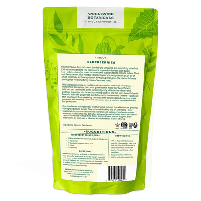 Worldwide Botanicals Organic Dried Elderberries, 1 lb - 100% Sambucus nigra – Superfruit Whole Berries Wild Harvested in Eastern Europe. For making Syrups, Teas, Jams, Gummies, 16 ounces