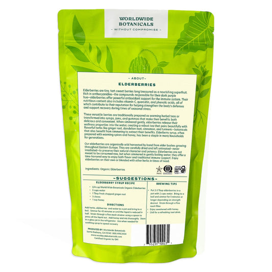 Worldwide Botanicals Organic Dried Elderberries, 1 lb - 100% Sambucus nigra – Superfruit Whole Berries Wild Harvested in Eastern Europe. For making Syrups, Teas, Jams, Gummies, 16 ounces