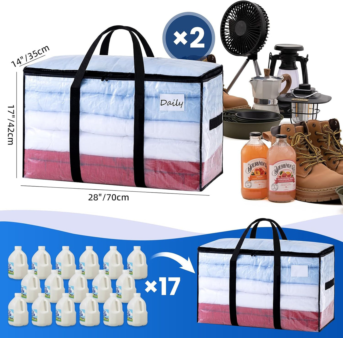 TAILI Blue Extra Large Moving Bags,Storage Bags with Visible Window