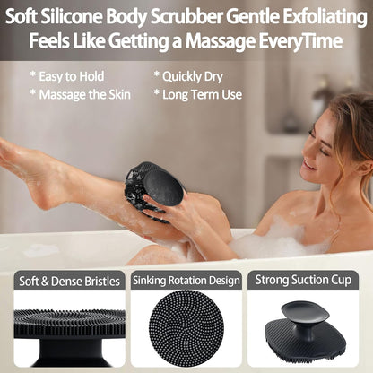Soft Silicone Body Scrubber, Gentle Like a Hand Exfoliating Your Skin and Build Up Lather Easily, Back Large Suction Cup Easy to Store, Long-Lasting & Deep Clean (Pink)