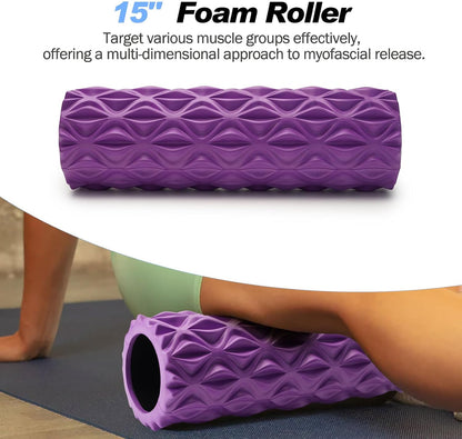 JOYENERGY 5 in 1 Foam Roller Set, Trigger Point Foam Roller Patented, Massage Roller Stick, Massage Ball, Stretching Strap for Deep Tissue Massager for Muscle Pilates Yoga Whole Body