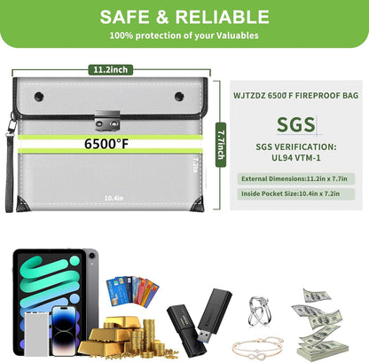 Upgraded Fireproof Money Bag,10 Layers of Heat Insulated Materials 6500°F