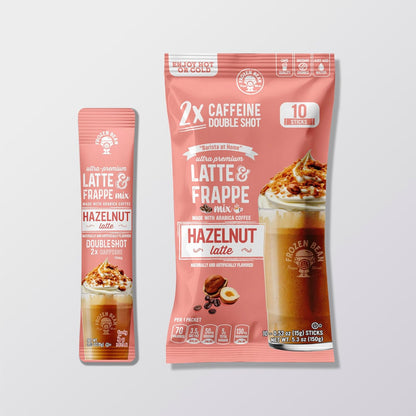 The Frozen Bean Vanilla Bean Frappe & Latte Instant Mix (10 Sticks), Made with Arabica Coffee, Double Shot Caffeine, Low Sugar & Premium Ingredients, Hot, Iced, or Blended Drinks