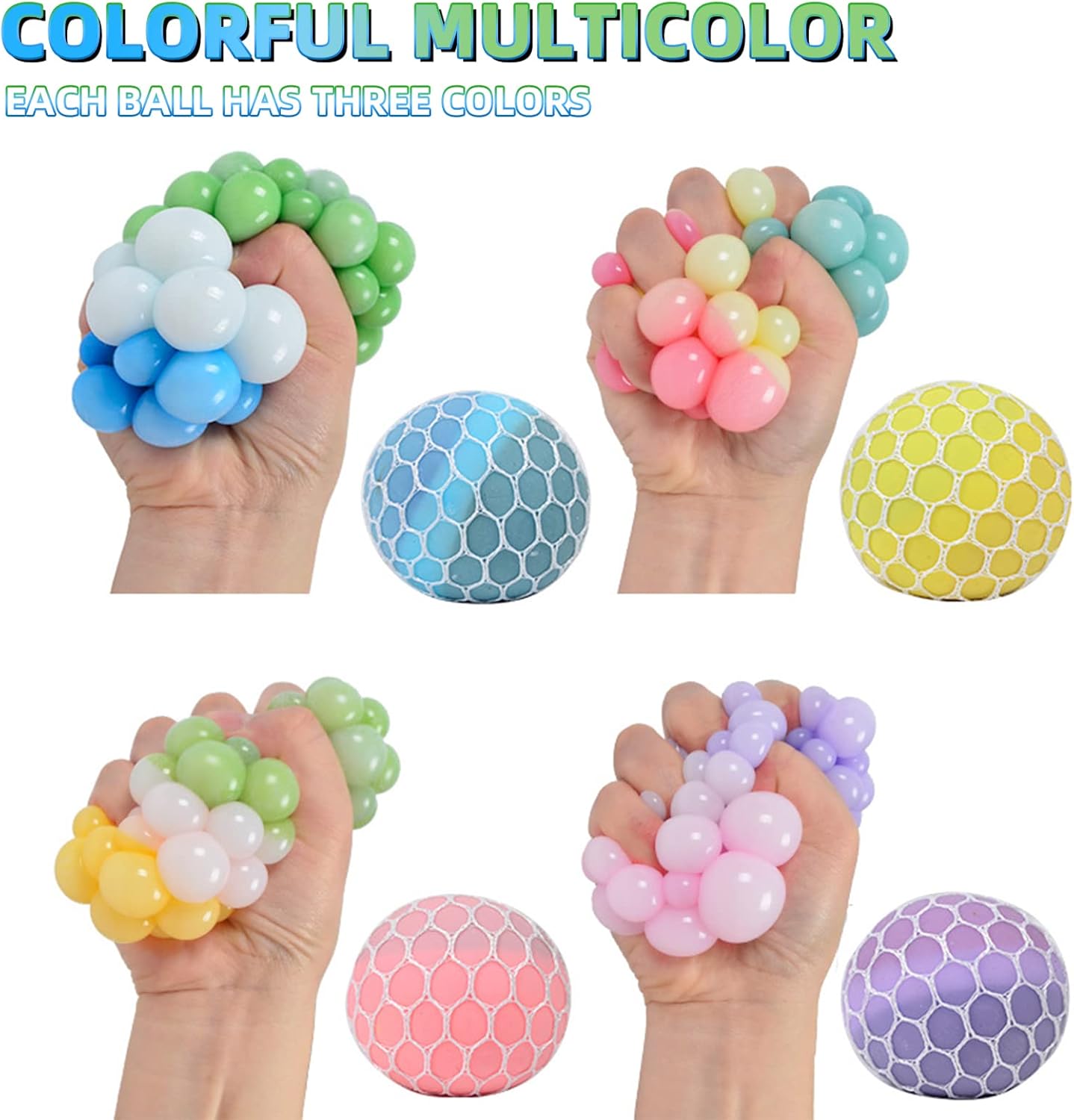 MEIEST 4 PCS Colorful Mesh Grape Stress Balls - Squeeze Color Change Fidget Toys for Stress Relief and Hand Exercise