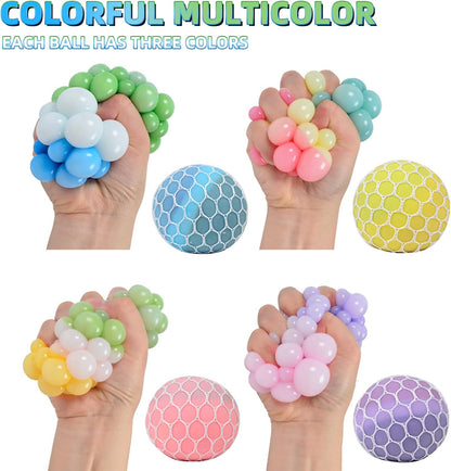 MEIEST 4 PCS Colorful Mesh Grape Stress Balls - Squeeze Color Change Fidget Toys for Stress Relief and Hand Exercise