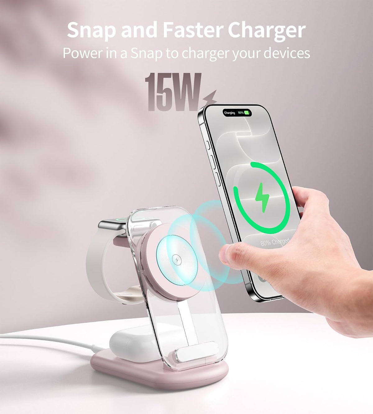 Mukiya 3 in 1 Magnetic Wireless Charging Station for Apple Devices