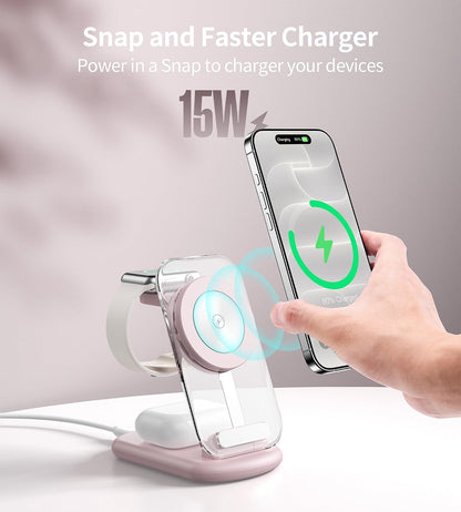 Mukiya 3 in 1 Magnetic Wireless Charging Station for Apple Devices