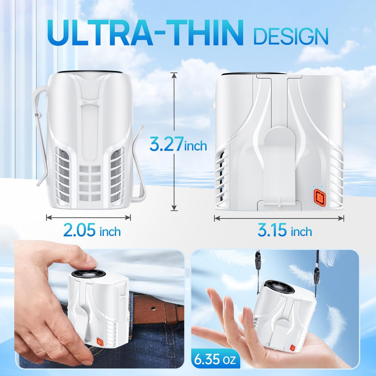 Portable Personal Waist Fan& Neck Fan, 14000RPM Brushless Motor, 40H Runtime Rechargeable, 6-Speed Quiet Operation, Clip-On Personal Body Cooling for Camping/Worksites/Outdoor