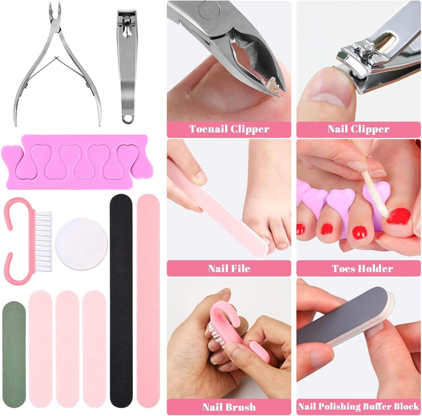 Professional Foot Care Kit, 30-Piece Pedicure Set with Foot File, Callus Shaver, Hard Skin Remover (Pink)