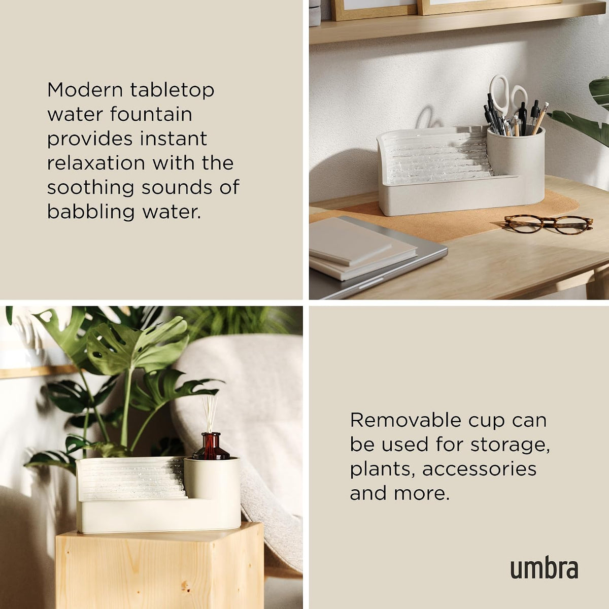 Umbra Stream Water Fountain, Indoor Tabletop Zen Desktop, Sand