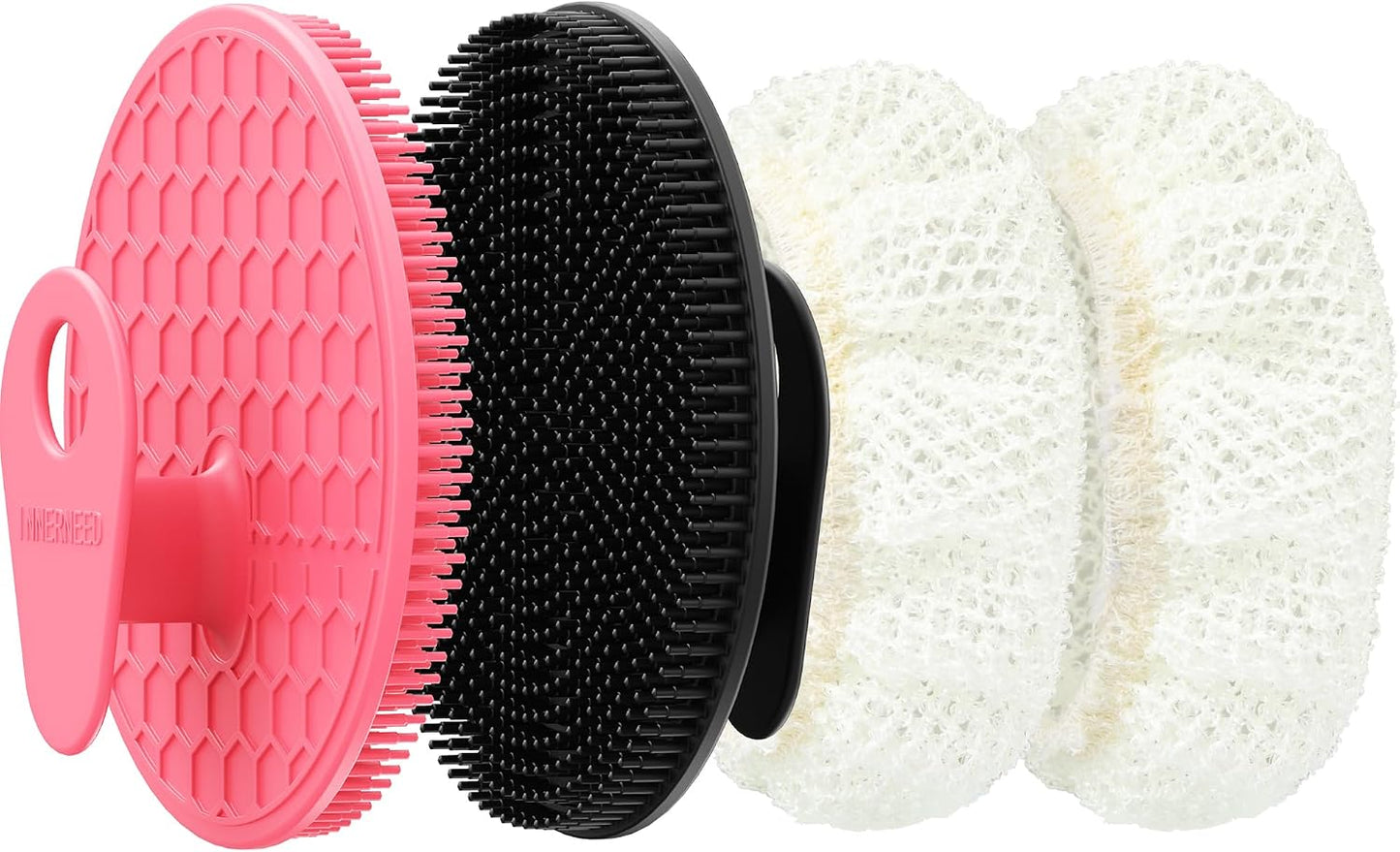 INNERNEED Food-Grade Soft Silicone Body Scrubber Shower Brush Handheld Cleansing Skin Brush, Gentle Exfoliating and Lather Well (Dark Green)