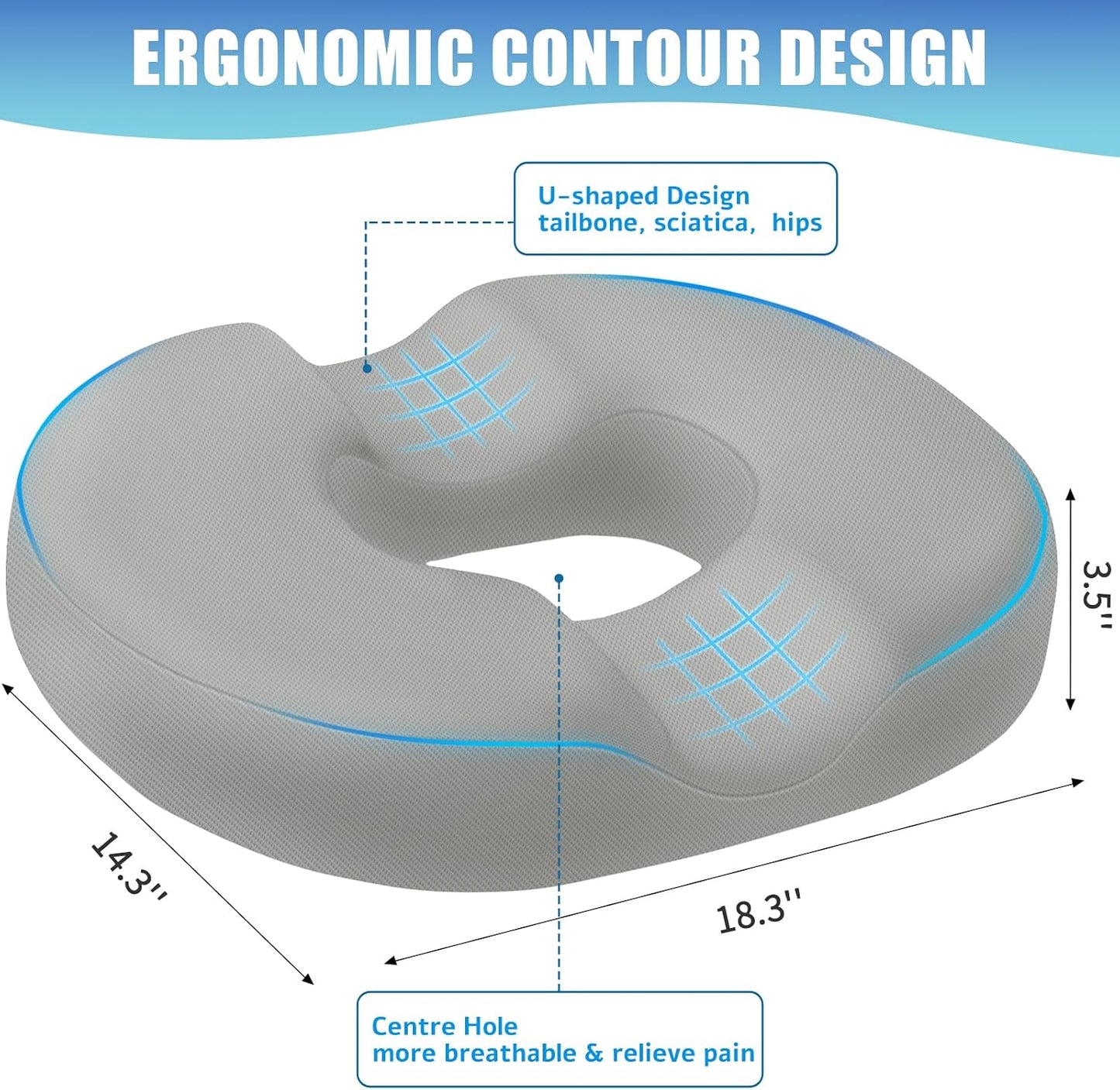 BlissTrends Donut Pillow Seat Cushion,Donut Chair Cushions for Postpartum Pregnancy & Hemorrhoids,Tailbone Pain Relief Cushion,Memory Foam Lifting Cushions for Office&Home Chairs (Black)