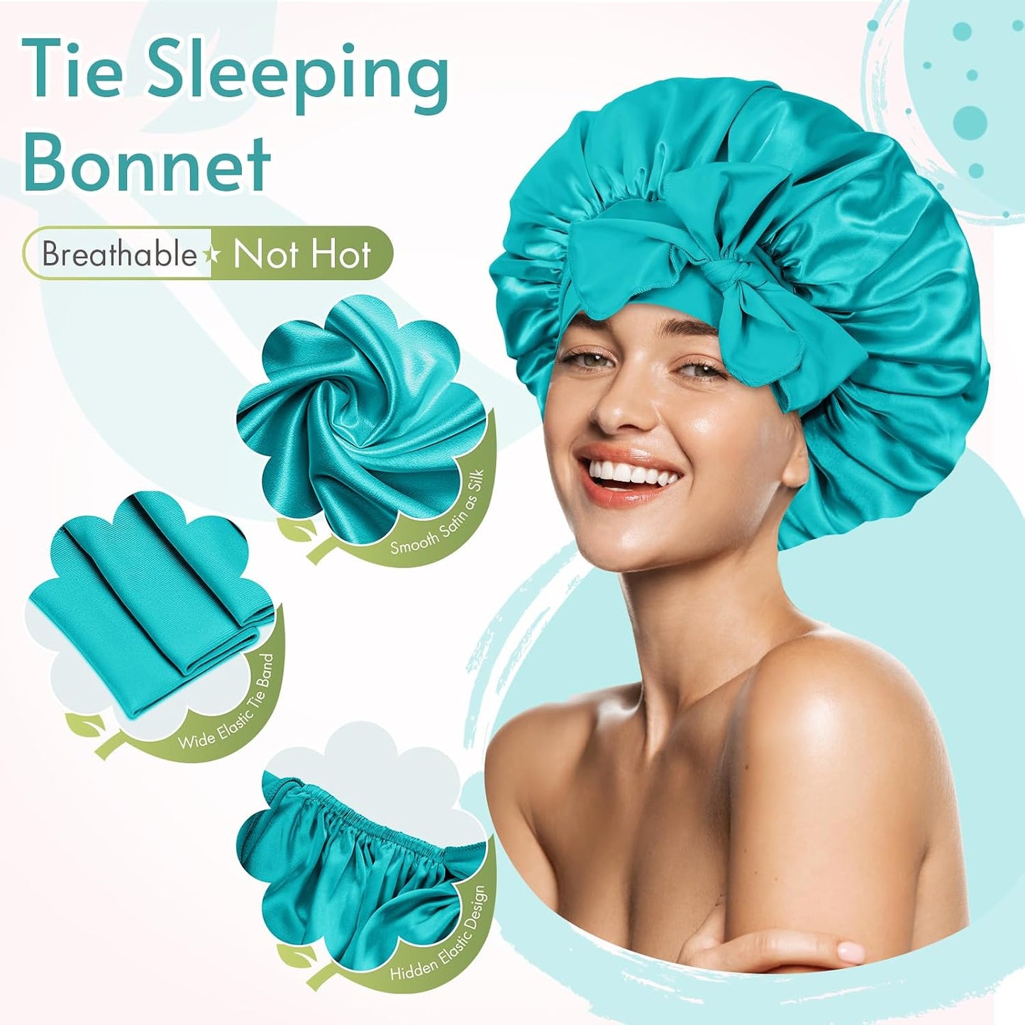 BONNET QUEEN Silk Bonnet for Sleeping for Women Satin Bonnet Night Cap for Curly Hair with Tie Band, Single Layer, Cream Pink