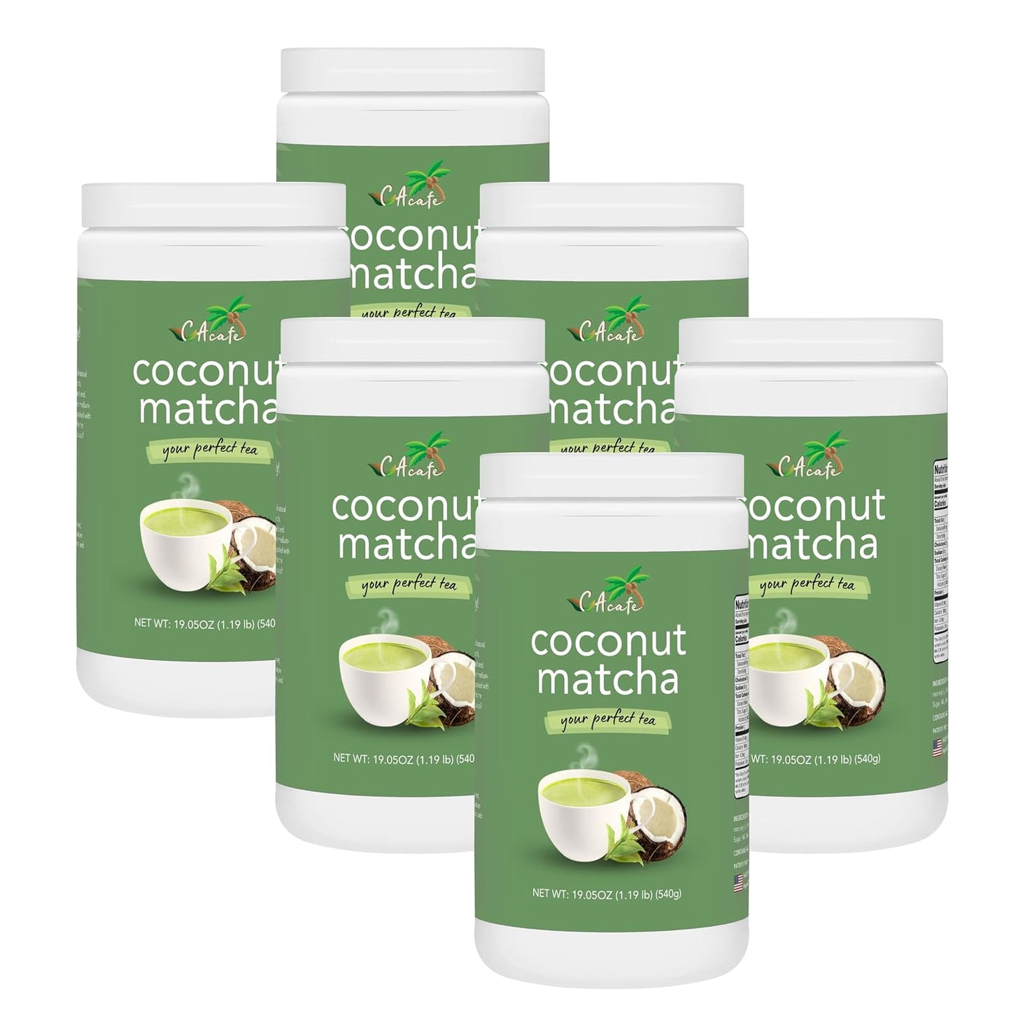 CAcafe Coconut Matcha | Instant Japanese Health Drink | Creamy & Sweet | Hot or Iced Green Tea Latte Mix | New Look, Reduced Sugar | Non-GMO | No Artificial Flavors or Colors | 2-Pack
