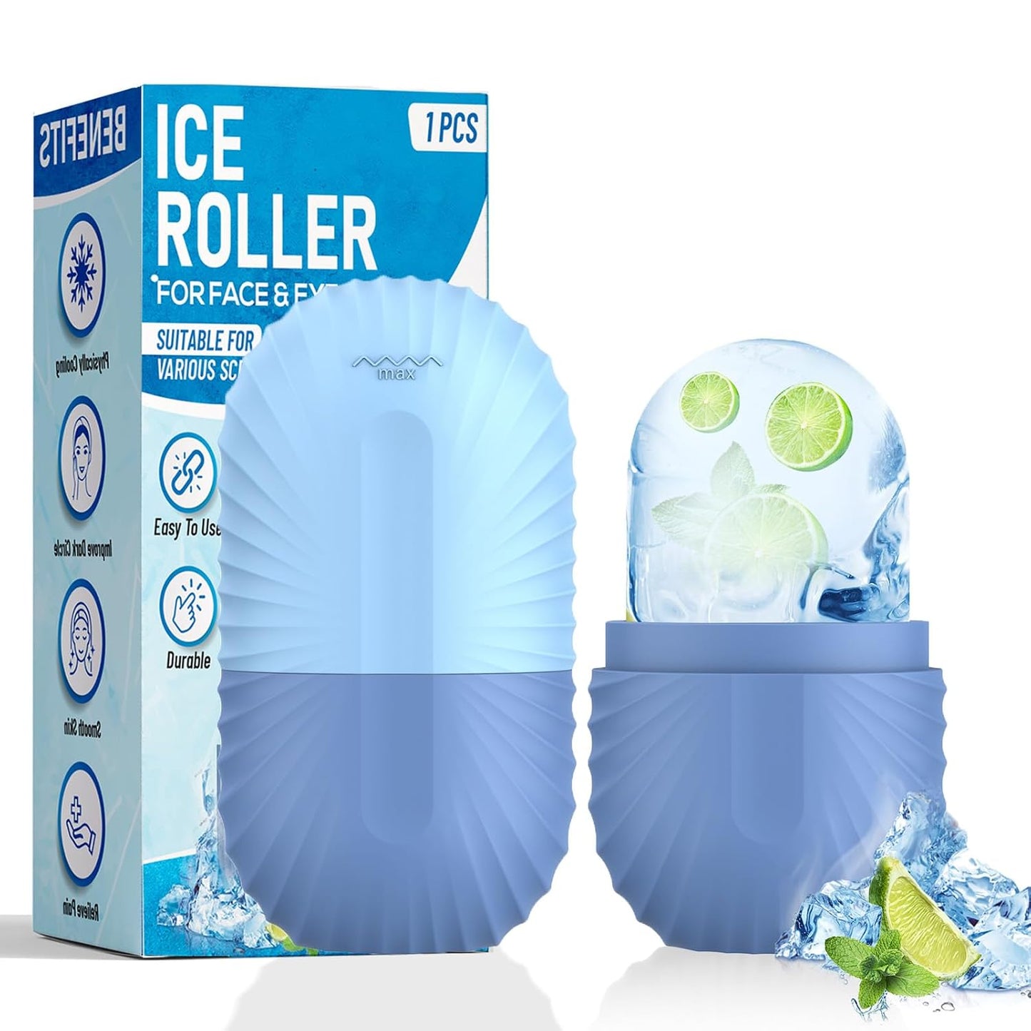 Ice Roller for Face and Eye, Reusable Silicone Ice Facial Roller Ice Holder, Face Ice Mold Skin Care, Ice Cube Roller for Shrink Pores Anti Wrinkle Reduce Puffiness, Black