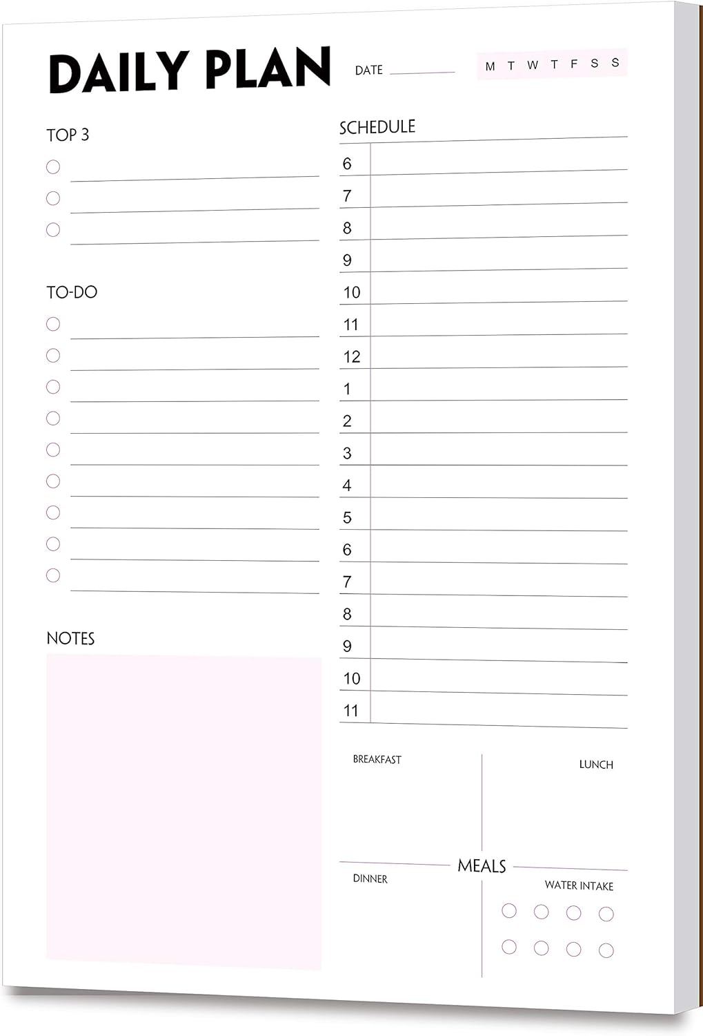 Daily Planner Notepad - A5 Calendar, Scheduler, Organizer with Priority, To Do List, Appointments, Notes, Meals and Water Intake Tracker, 50 Undated Tear-Off Sheets Planning Pad, 5.8"x8.25"