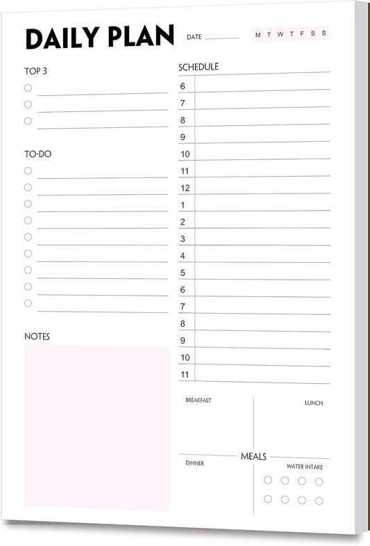 Daily Planner Notepad - A5 Calendar, Scheduler, Organizer with Priority, To Do List, Appointments, Notes, Meals and Water Intake Tracker, 50 Undated Tear-Off Sheets Planning Pad, 5.8"x8.25"
