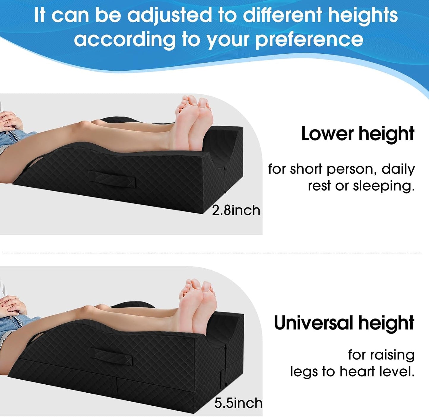 TranquilRelax Elevation Pillows for Leg After Surgery, Memory Foam Adjustable Wedge Pillow for Injury or Rest, Ankle Pillow for Sleeping Blood Circulation, Grey/Single Leg