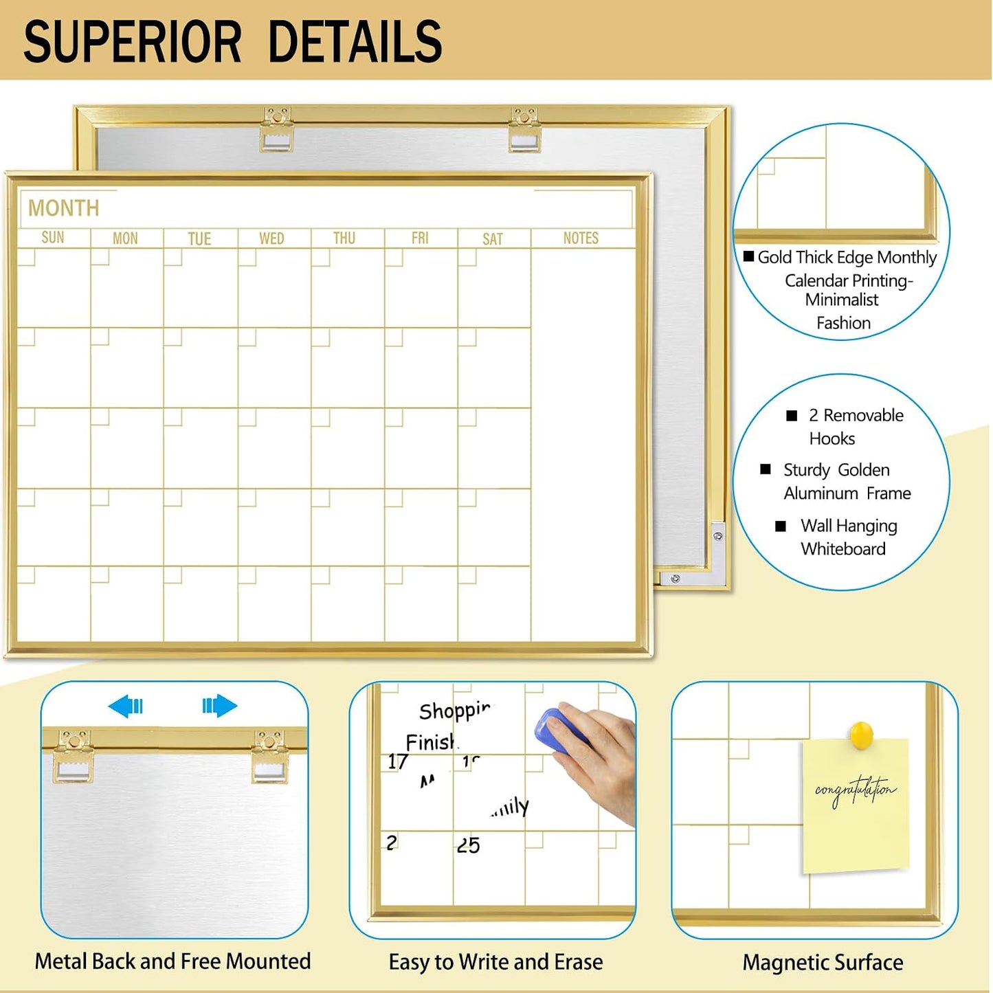 Gold Weekly Dry Erase Board for Wall,12"x16",Gold Metal Frame Weekly Planner Whiteboard for to Do List, Memo, School, Home, Office, Kitchen-GZ