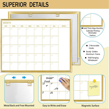 Gold Weekly Dry Erase Board for Wall,12"x16",Gold Metal Frame Weekly Planner Whiteboard for to Do List, Memo, School, Home, Office, Kitchen-GZ