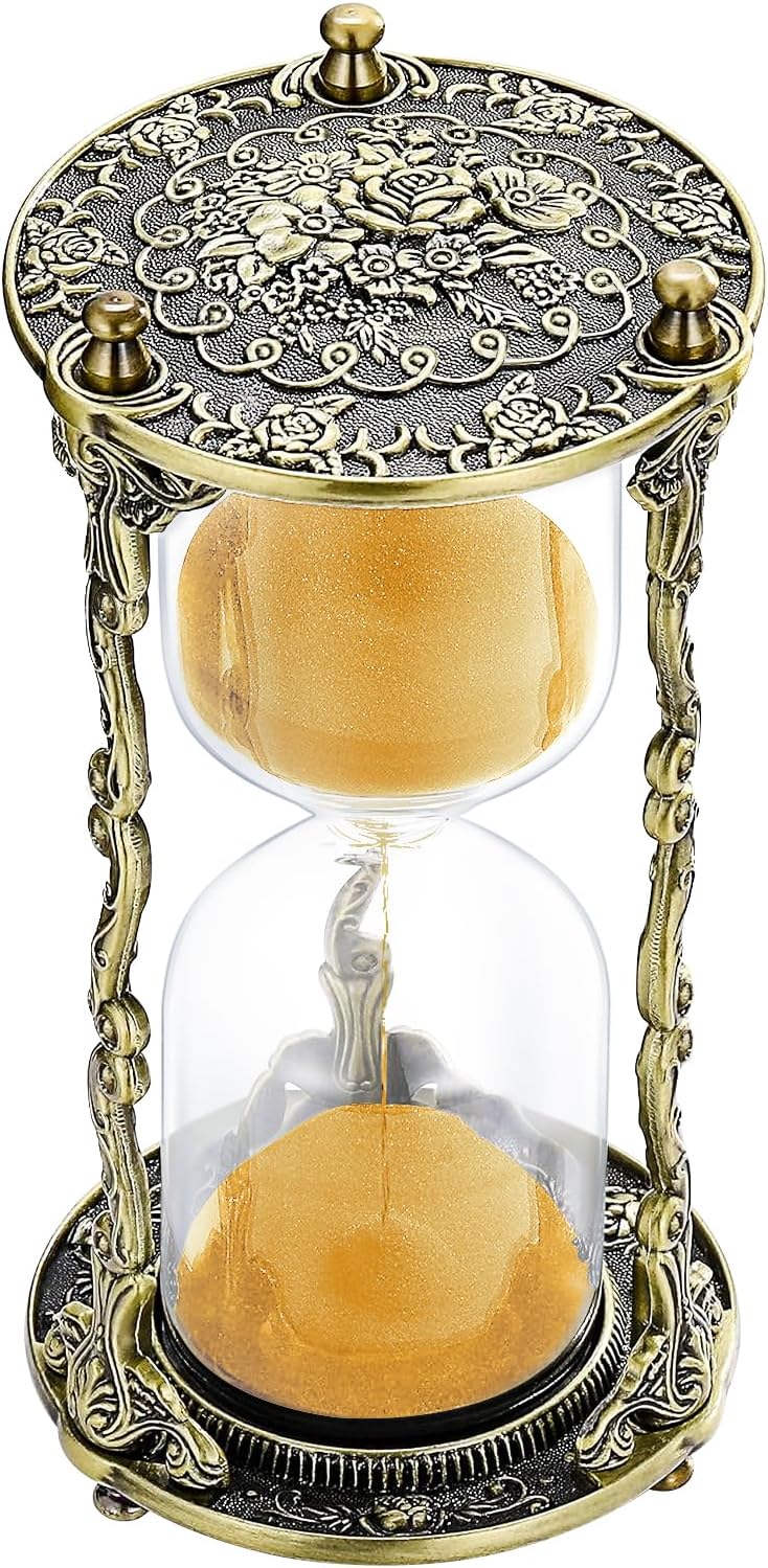 SuLiao Hourglass Sand Timer 60 Minute, 60 Min Mandala Rose Engraving Brass Gold Sand Clock,Antique Reloj De Arena 1 Hora, One Hour Glass Sandglass for Gift Home Office Desk Decor