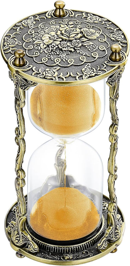 SuLiao Hourglass Sand Timer 60 Minute, 60 Min Mandala Rose Engraving Brass Gold Sand Clock,Antique Reloj De Arena 1 Hora, One Hour Glass Sandglass for Gift Home Office Desk Decor