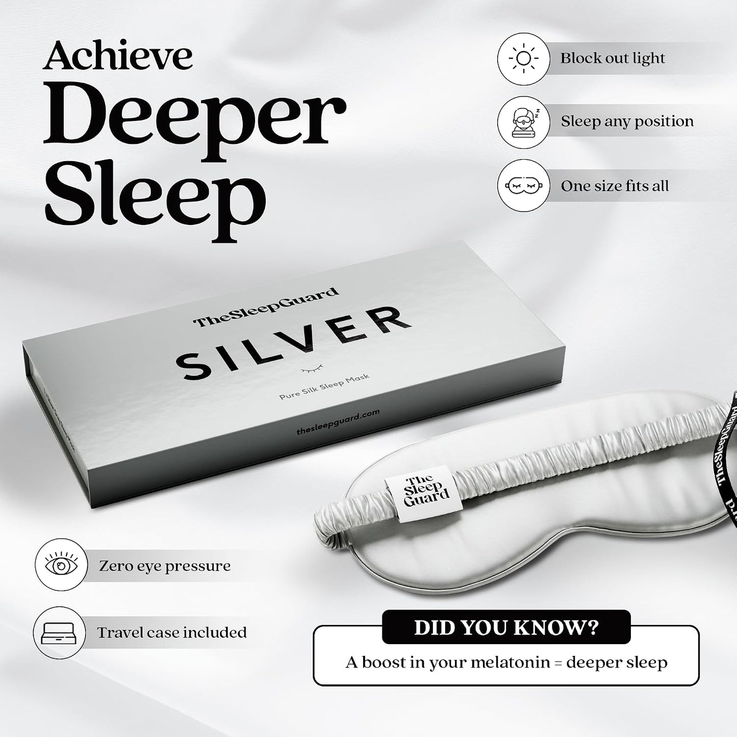 TheSleepGuard Pure Silk Sleep Mask [100% 6A Mulberry Silk, 22 Momme] Light Blocking Travel Essentials. Eye Masks for Sleeping. Black Oeko-Tex Blindfold. Eye Covers for Men & Women
