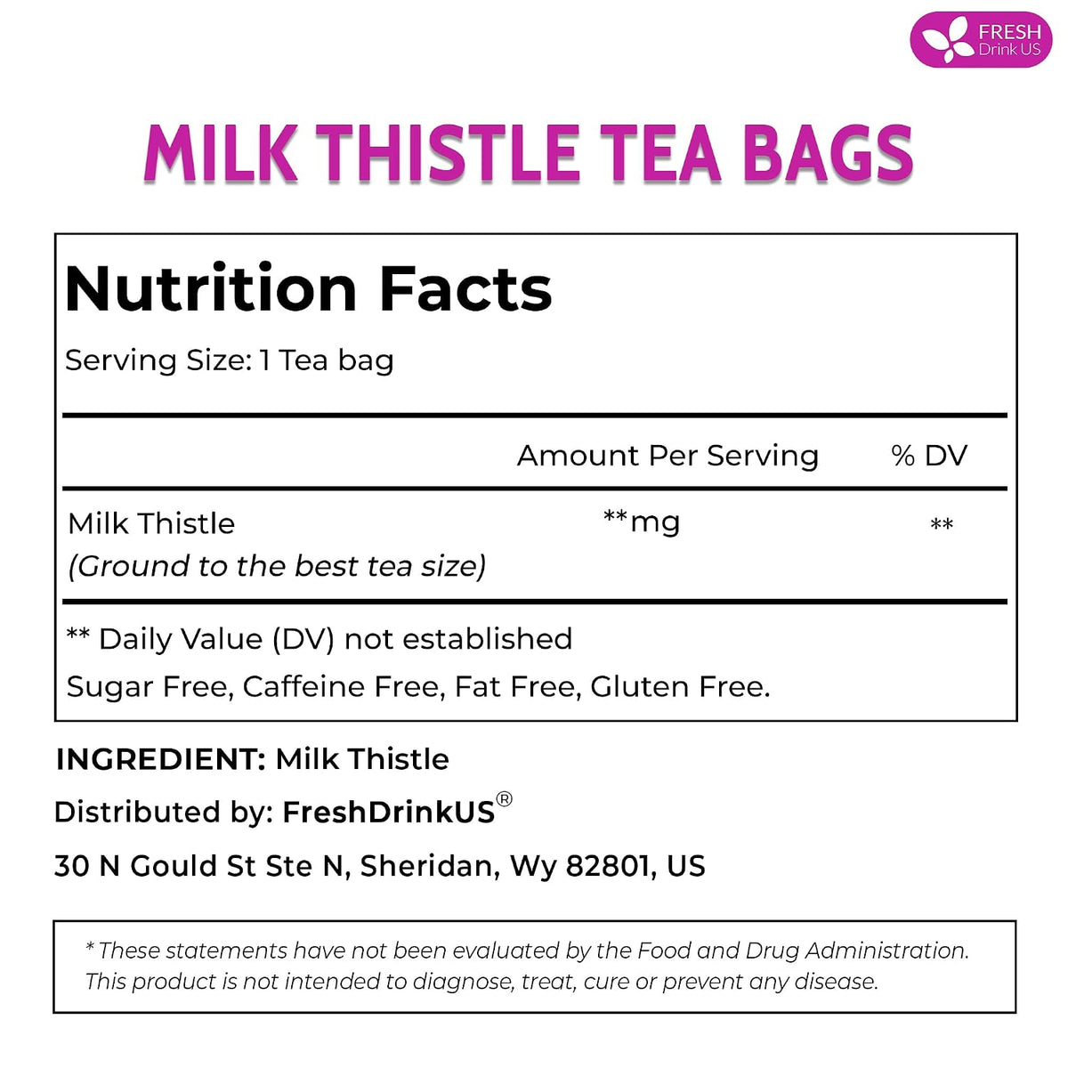 FreshDrinkUS, Premium 205 Milk Thistle Tea Bags, 100% Natural & Pure from Milk Thistle Seeds. Milk Thistle Seed Herbal Tea. Made with Natural Material Tea Bags. No Sugar, No Caffeine, No Gluten, Vegan.