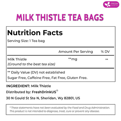 FreshDrinkUS, Premium 205 Milk Thistle Tea Bags, 100% Natural & Pure from Milk Thistle Seeds. Milk Thistle Seed Herbal Tea. Made with Natural Material Tea Bags. No Sugar, No Caffeine, No Gluten, Vegan.
