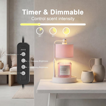 Candle Warmer Lamp with Timer, Modern Farmhouse Candle Warmer, Height Adjustable & Dimmable Electric Candle Warmer Lamp, Includes 2 Bulbs, Birthday Gift for Women, Mom, Housewarming - Flaxen
