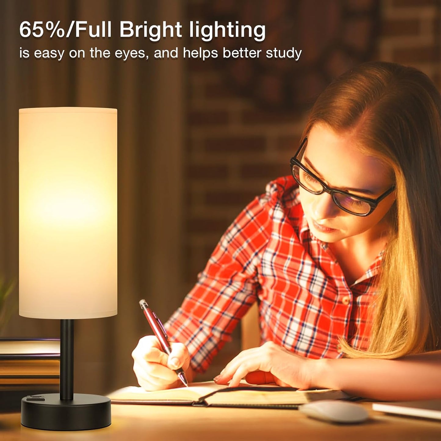 Dicoool Touch Table Lamp for Bedroom, 3 Way Dimmable Bedside Lamp with USB C & A Charging Ports - Small Desk Lamp for Dorm Room, College, Kids, Office, Living Room, White
