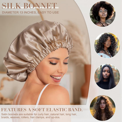 Satin Bonnet Silk Bonnet Hair Bonnet for Sleeping-Slouchy Beanie Hat Satin Sleep Cap for Women's Natural & Curly Hair(Blue Zircon)