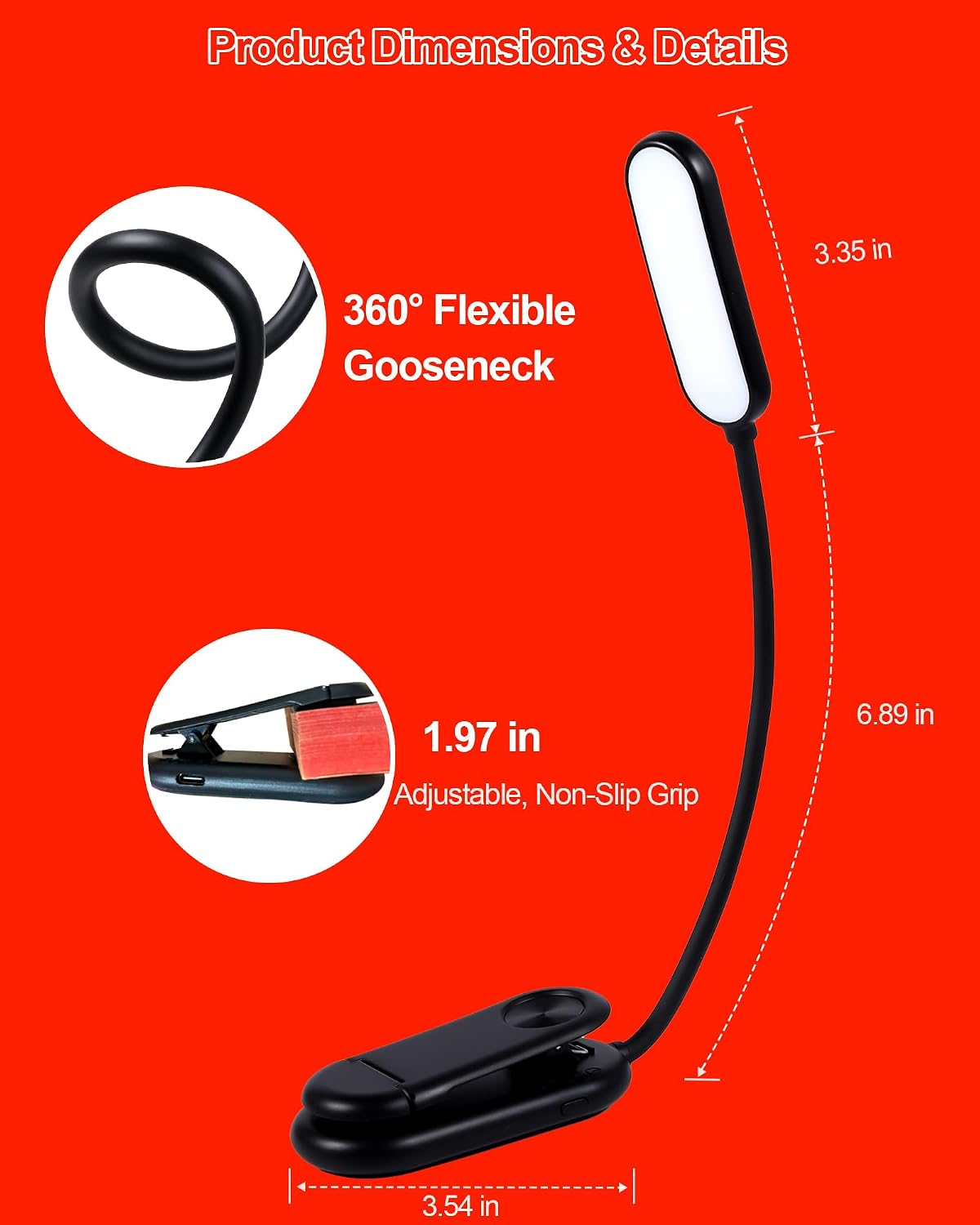 670nm Red Book Light for Reading at Night [1 Pack] - Zero Blue Light, Dimmable Reading Lights for Books in Bed, LED Book Lamp Clip on, Gift for Students Parents Nurse Studying Travel