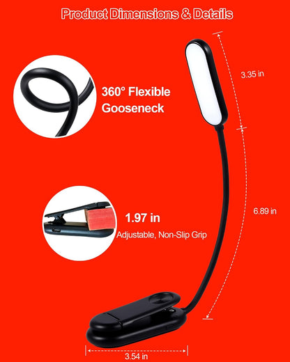 670nm Red Book Light for Reading at Night [1 Pack] - Zero Blue Light, Dimmable Reading Lights for Books in Bed, LED Book Lamp Clip on, Gift for Students Parents Nurse Studying Travel