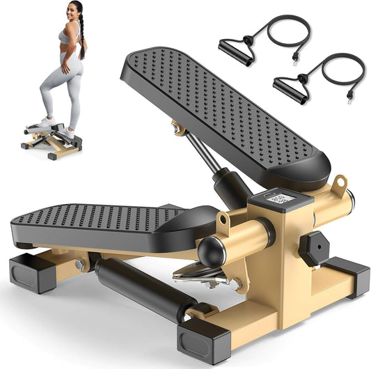 Mini Stair Stepper with Resistance Bands for Home Exercise Compact Stair Stepper with LCD Monitor, 220 lb Capacity, Smooth Low-Impact Cardio Training for Home Daily Workout