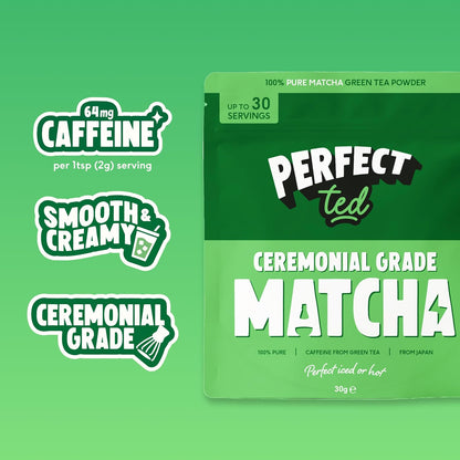 PerfectTed Matcha Powder, Ceremonial Grade Japanese, 30g (30 Servings), Perfect for Lattes & Smoothies | Premium Matcha Fuel | with L-Theanine | Antioxidants | Vegan | Gluten-Free