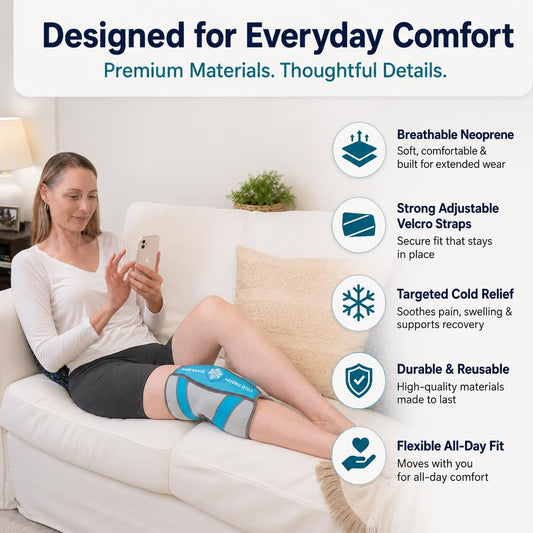 Knee Ice Pack Wrap (1 Pack) - Adjustable Ice Pack for Knees Surgery, Replacement, Arthritis Pain, ACL, Sports Injuries, Post Surgery, for Long Duration - 1 Pack