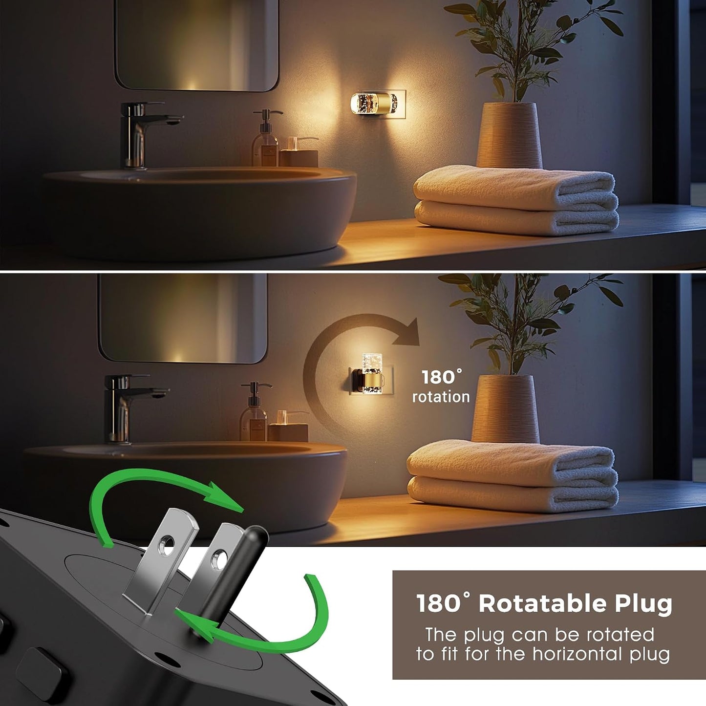 L LOHAS LED Night Lights Plug into wall, Amber Night Light with Adjustable Brightness, Plug in NightLight with Auto Light Sensor, Wall Sconce-Style Design Night Light for Bathroom,Hallway, 2 Pack