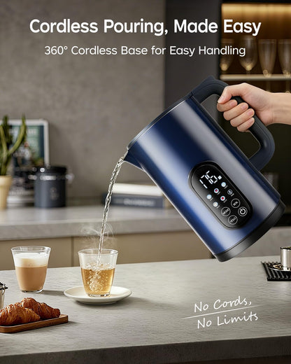 Electric Kettle with Temperature Control, 1.7L Hot Water Kettle for Tea, Coffee & Daily Use, 5 Presets, 2H Keep Warm, Stainless Steel Interior, Auto Shut-Off, Cordless Electric Tea Kettle, Blue