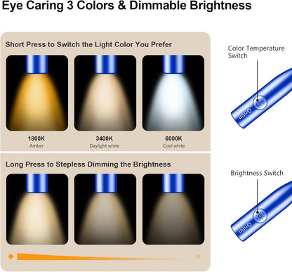 Gritin Book Light,Eye Caring 3 Colors & Stepless Dimming Neck Reading Light