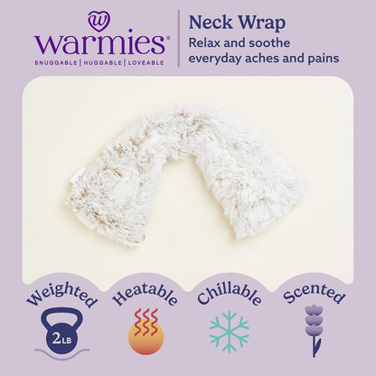 warmies Microwavable Neck & Shoulder Wrap - Weighted Neck Wrap - Microwavable Heat Pack for Shoulders - Chillable Heating Pad with Lavender for Aches & Pain - Marshmallow Gray, 19 x 5 x 3 in, 2 lb