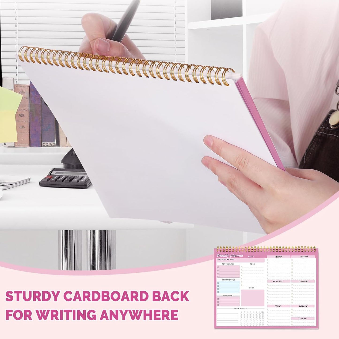 Weekly To Do List Notepad, 8.5''x11'' Weekly Desk Planner with 52 Tear Off Sheets Undated Weekly Planner Habit Tracker & Productivity Organizer for Home and Work, Pink