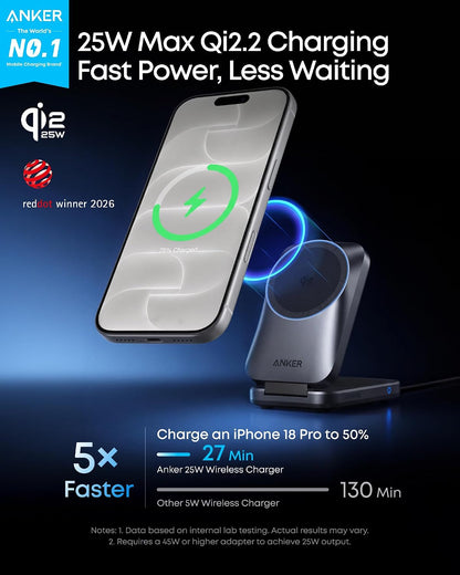 Anker Prime 25W Qi2.2-Certified Palm-Sized 3-in-1 Foldable MagSafe Charger
