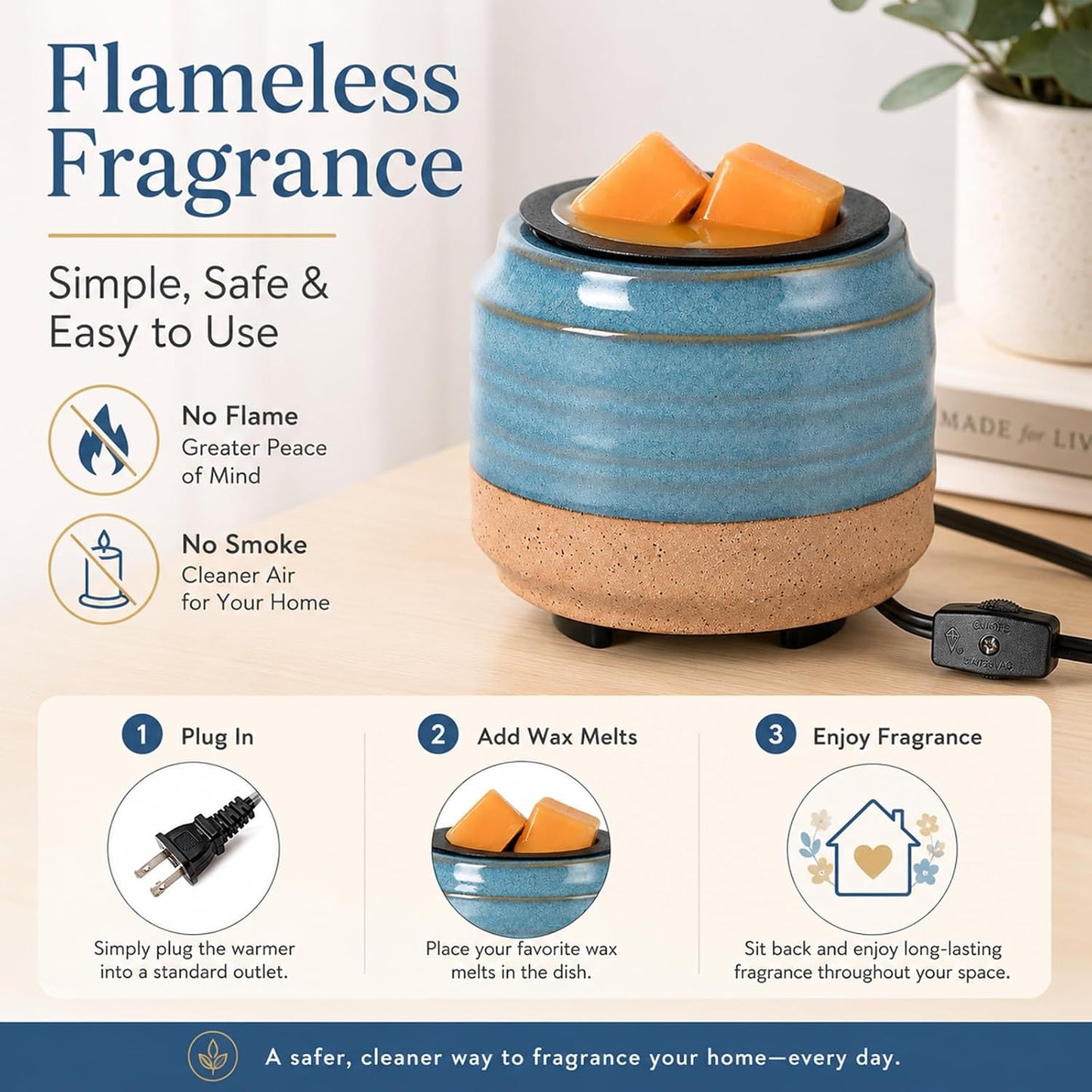 mocosa Ceramic Wax Melt Warmer, 3-in-1 Electric Wax Warmer for Scented Wax Melts, Flameless Candle Wax Burner for Home Fragrance, Bedroom Bathroom Office Decor, Gifts for Women Mom(Beige-Granular)